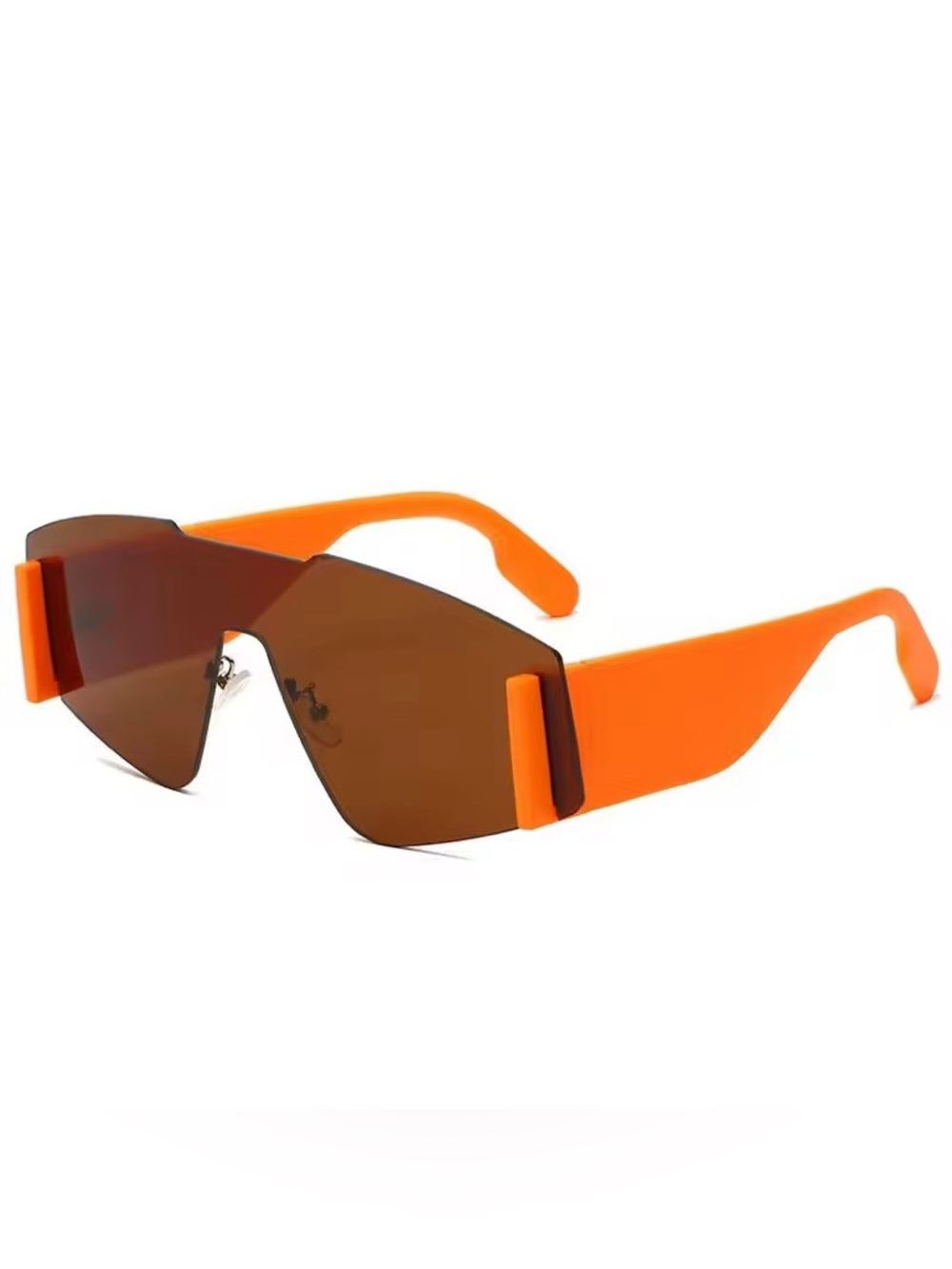Vibrant Orange Rimless Shield Sunglasses with Brown Lenses
